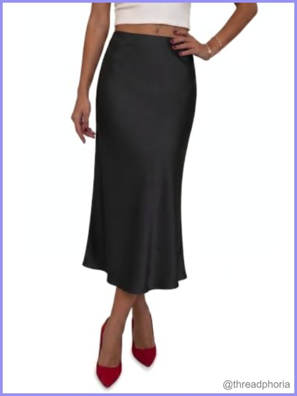 Satin Midi Skirt High Waisted A-Line Flared Casual Long Silk Skirt